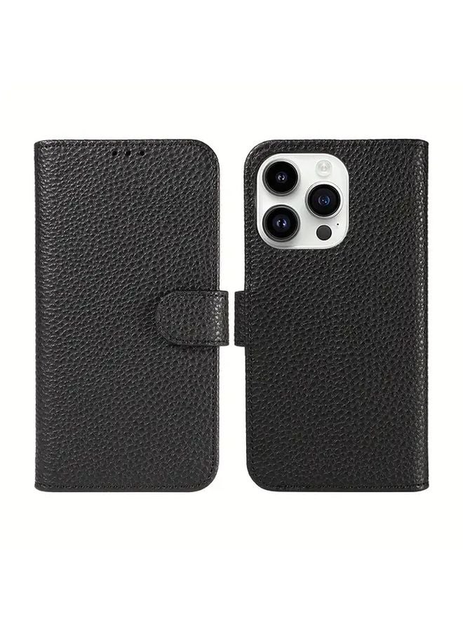 Black Lychee Pattern Wallet Case For Samsung Galaxy S24 Plus Phone - Image 1